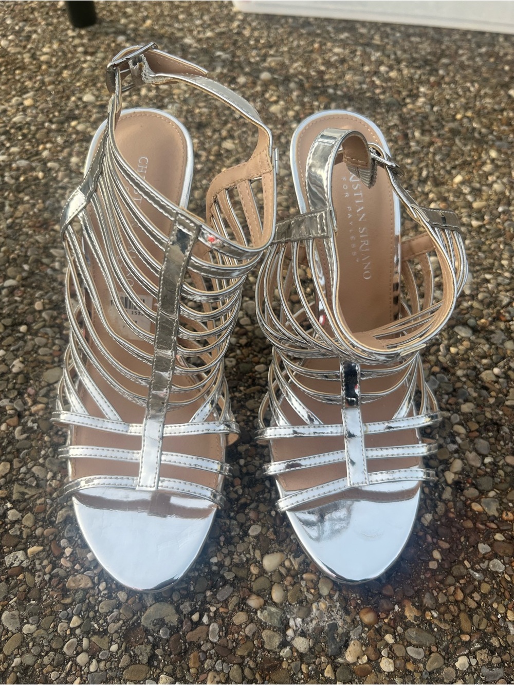 Christian Siriano Metallic Silver Strappy High Heel Sandals